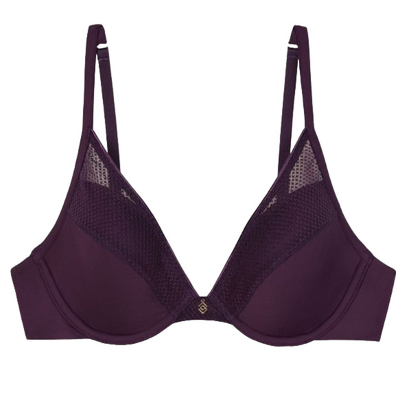ThirdLove Geo Lace Plunge Memory Foam Mesh Underwire T-Shirt Bra Plum Purple 34G - Picture 2 of 11